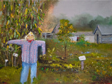 Load image into Gallery viewer, Country Directions - Original oil painting scarecrow landscape farm barn flowers canvas gift corn sunflowers one of a kind colorful wall art home decor flowers