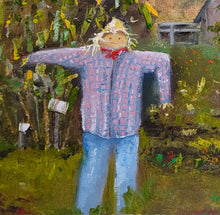 Load image into Gallery viewer, Country Directions - Original oil painting scarecrow landscape farm barn flowers canvas gift corn sunflowers one of a kind colorful wall art home decor flowers