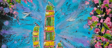 Load image into Gallery viewer, El Encanto - original oil painting cactus saguaro flowers bougainvillea birds doves quail desert southwestern southwest whimsical colorful landscape art