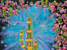 Load image into Gallery viewer, El Encanto - original oil painting cactus saguaro flowers bougainvillea birds doves quail desert southwestern southwest whimsical colorful landscape art