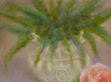 Load image into Gallery viewer, Foxtail and Fruit - original still life oil painting, fruit, foxtail fern, strawberries, blueberries, grapes, orange