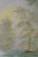 Load image into Gallery viewer, Lake Mist - Original landscape oil painting on canvas, flowers, trees