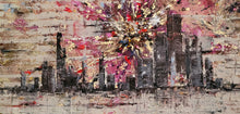 Load image into Gallery viewer, Lonely Hearts in the City - original oil painting abstract cityscape gold leaf original artwork wall decor home city skyscraper building architecture landscape painting