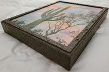 Load image into Gallery viewer, Confluence - original oil painting, landscape, sunset, desert, birds, cactus, saguro, tree, palo verde, Arizona, clouds, nature, wall decor, art, home, interior decorating