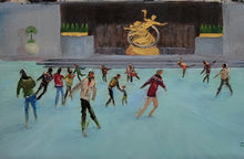 Load image into Gallery viewer, Rockefeller Rink - original oil painting ice skaters Rockefeller Center Christmas tree New York Manhattan landscape winter canvas colorful people skating art