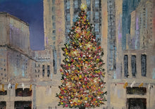Load image into Gallery viewer, Rockefeller Rink - original oil painting ice skaters Rockefeller Center Christmas tree New York Manhattan landscape winter canvas colorful people skating art