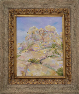 Boulders - framed original oil painting, landscape, rocks, boulders, boulder, rock, clouds, southwest, Arizona, southwestern, western, desert, home, wall, decor, art