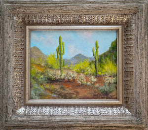Cholla Trail - original oil painting desert landscape cactus cholla saguaro southwestern southwest one of a kind canvas paintings mountains nature artwork