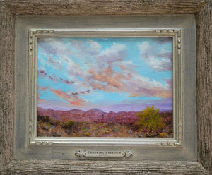 Enduring Freedom - framed original oil painting landscape desert clouds mountains American flag Arizona handmade one of a kind canvas southwest southwestern art decor