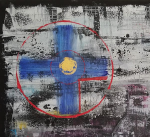 Healing Waters - original oil painting, abstract, landscape, cross, unique, wall art, home decor, contemporary, circle, expressionism, modern, interior, new, water