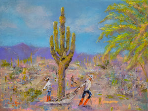Leave the Saguaro - Original oil painting desert landscape Arizona landscapers Saguaro cactus southwest southwestern mountain scenery one of a kind artwork art