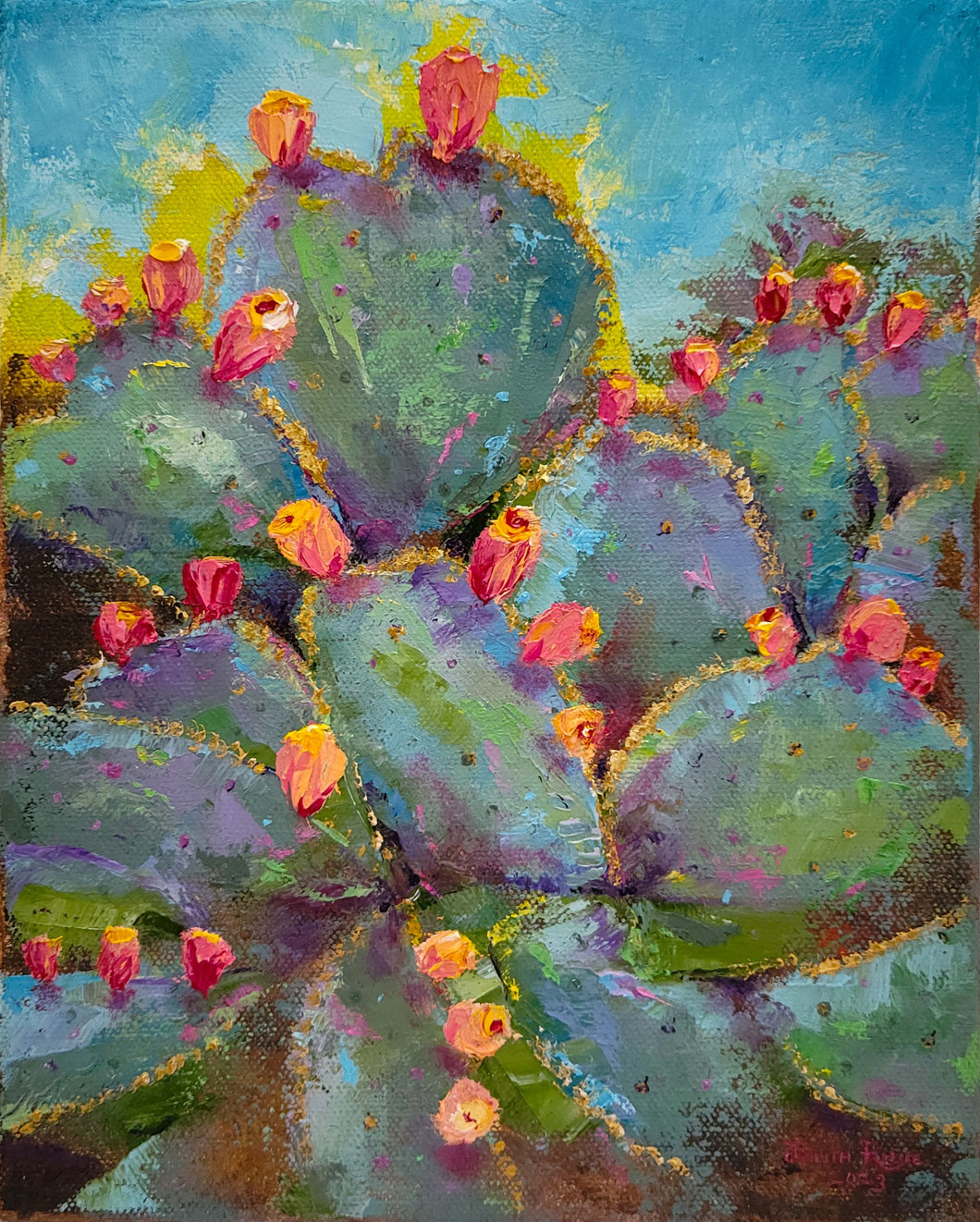 Scottsdale Baubles - original oil painting cactus prickly pear desert landscape plant Arizona colorful cacti one of a kind