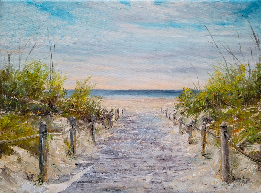 The World Can Wait - Original oil painting coastal seascape landscape paintings beach sand sea nature ocean one of a kind canvas sunrise sunset clouds peaceful