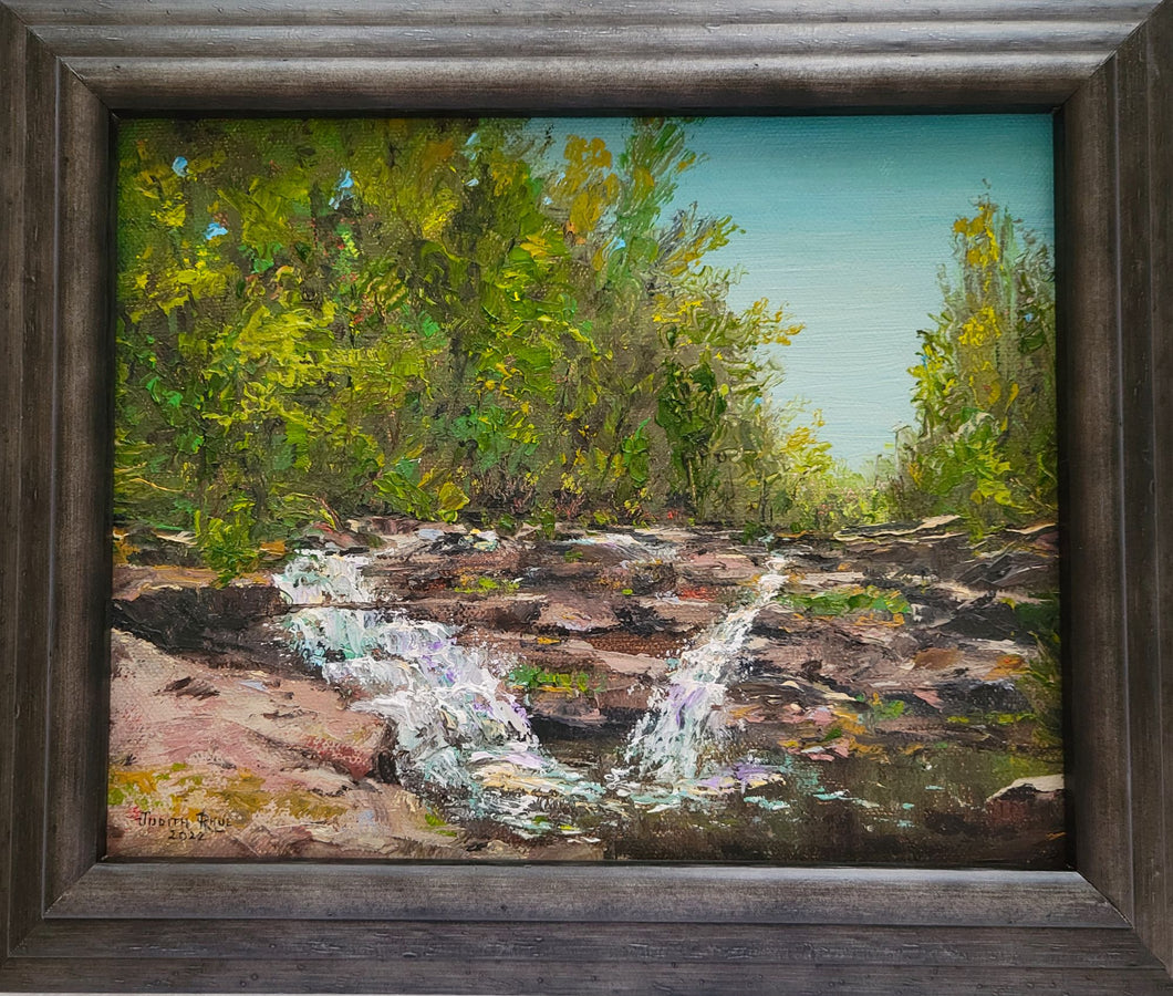 We'll Meet Again - original oil painting landscape waterfall falls water stream pond trees country nature rocks home living wall canvas artwork decor river US