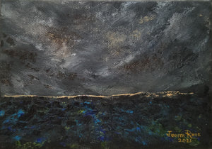 A Passing Storm - original oil painting, seascape, clouds, storm, abstract, clouds, dark, weather, sea, ocean, unique, waves, canvas, small, home, wall, art