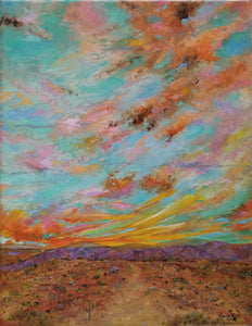 Arizona Atmosphere - original oil painting, landscape, sunset, Arizona, clouds, cactus, desert, oil painting, colorful, painting, country, canvas, art, southwest