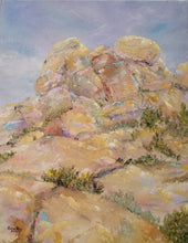 Load image into Gallery viewer, Boulders - framed original oil painting, landscape, rocks, boulders, boulder, rock, clouds, southwest, Arizona, southwestern, western, desert, home, wall, decor, art

