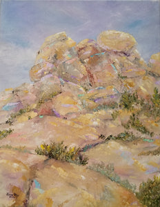 Boulders - framed original oil painting, landscape, rocks, boulders, boulder, rock, clouds, southwest, Arizona, southwestern, western, desert, home, wall, decor, art