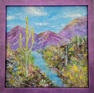 Church of the Creek - desert landscape cactus Arizona creek stream saguaro mountains clouds flowers southwest southwestern river colorful unique art