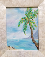 Load image into Gallery viewer, Coconut Flavor - original oil painting, beach, island, palm tree, landscape, oil painting, sail boat, tropical, framed, painting, on canvas, coconut, tree, wall decor, wall art, home decor
