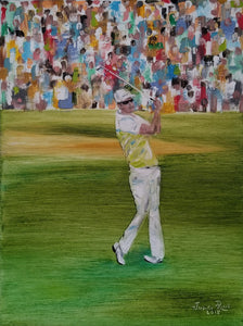 Ignoring the Noise - original oil painting, golf, golfer, golfing, landscape, oil painting, colorful, painting, on canvas, sports, club, spectators, gift, art