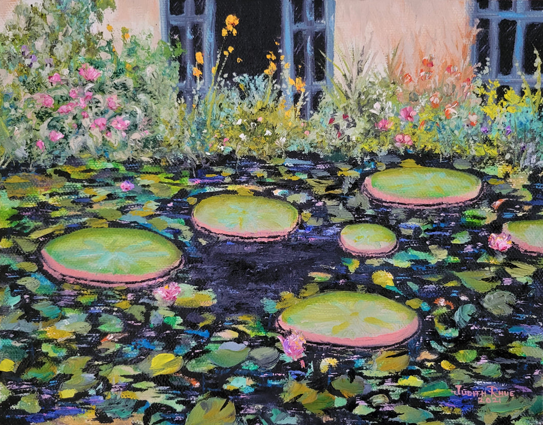 Lily Pads - original oil painting landscape lily pads garden flowers pond koi nature beauty greenery peaceful canvas artwork wall art decor home living