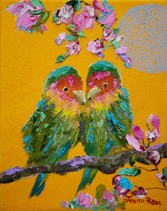 Lovebird II - original oil painting, lovebird, bird, birds, couple, landscape,  love, animal, colorful, wall art, home decor, wall art, gift, anniversary