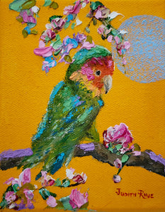 Lovebird I - original oil painting, lovebird, bird, landscape, colorful, unique, gift, animal, birds, canvas, wall art, wall decor, home decor, hope, art