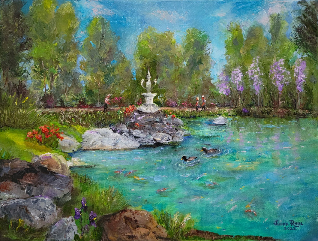 Nature's Harmony - original oil painting landscape koi ducks
