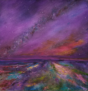 Nothing is Lost - original oil painting, landscape, abstract, night sky, milky way, stars, astronomy, colorful, unique, gift, canvas, wall, home, decor, art
