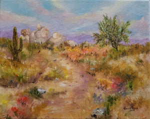 Path to the Boulders - original oil painting, landscape, desert, arizona, cactus, boulders, path, southwest, southwestern, oil painting, painting, on canvas, wall art, home decor