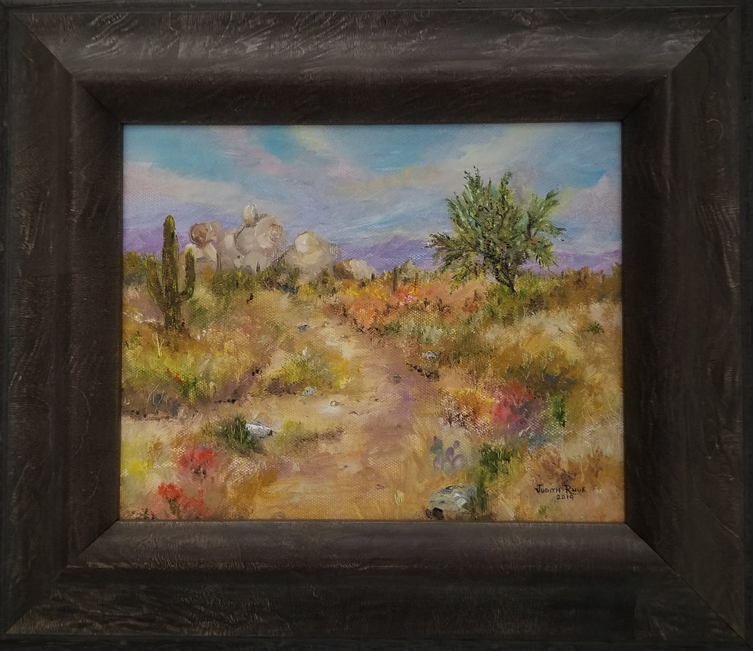 Path to the Boulders - original oil painting, landscape, desert, arizona, cactus, boulders, path, southwest, southwestern, oil painting, painting, on canvas, wall art, home decor