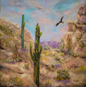 Perspective - original oil painting landscape cactus desert western animals painting southwest paintings southwestern Arizona on canvas wall art home made in America USA