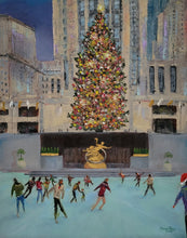 Load image into Gallery viewer, Rockefeller Rink - original oil painting ice skaters Rockefeller Center Christmas tree New York Manhattan landscape winter canvas colorful people skating art
