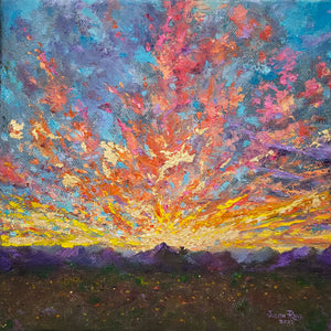 Sky Jewels - original oil painting with gold leaf landscape desert sunset Arizona southwestern southwest paintings colorful unique artwork one of a kind