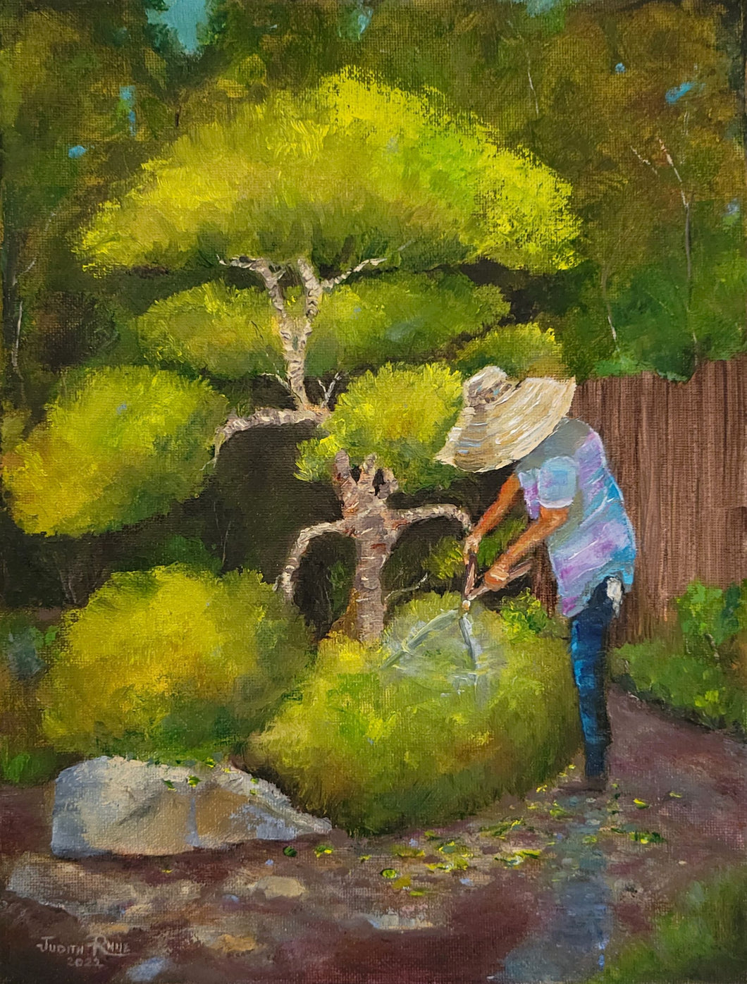 Topiary Artist - original oil painting landscape gardener people topiary garden worker man tree canvas artwork oil paintings on canvas decoration home decor