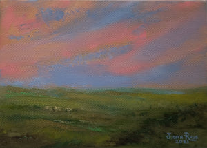 Warm Whispers - original oil painting, landscape, impressionist, clouds, green, grass, valley, vista, sky, summer, field, country, countryside, canvas, art