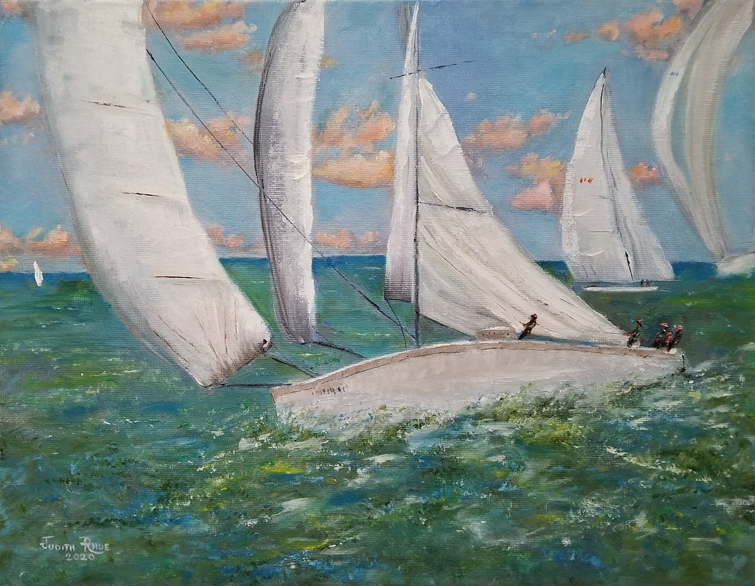 Water Wings - original oil painting, sailboat, sail, boat, cruise, cruising, people, nautical, ocean, sea, beach, coastal, seascape, home decor, wall, art