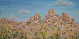 Winfield Mountain - original oil painting landscape desert mountain boulders rocks Arizona Winfield Scottsdale canvas wall home living southwest western art USA