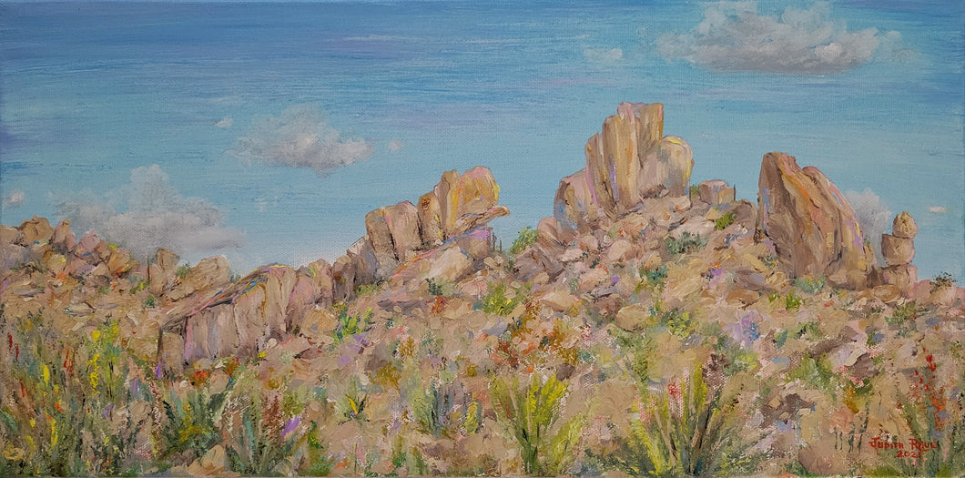 Winfield Mountain - original oil painting landscape desert mountain boulders rocks Arizona Winfield Scottsdale canvas wall home living southwest western art USA